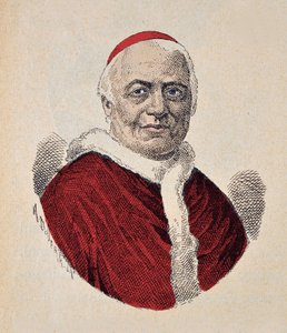法王パイIXの肖像（ピウスまたはピオまたはジョバンニマリアマスタイフェレッティ）（1846〜1878）、1898（後の着色による彫刻） 作： Italian School